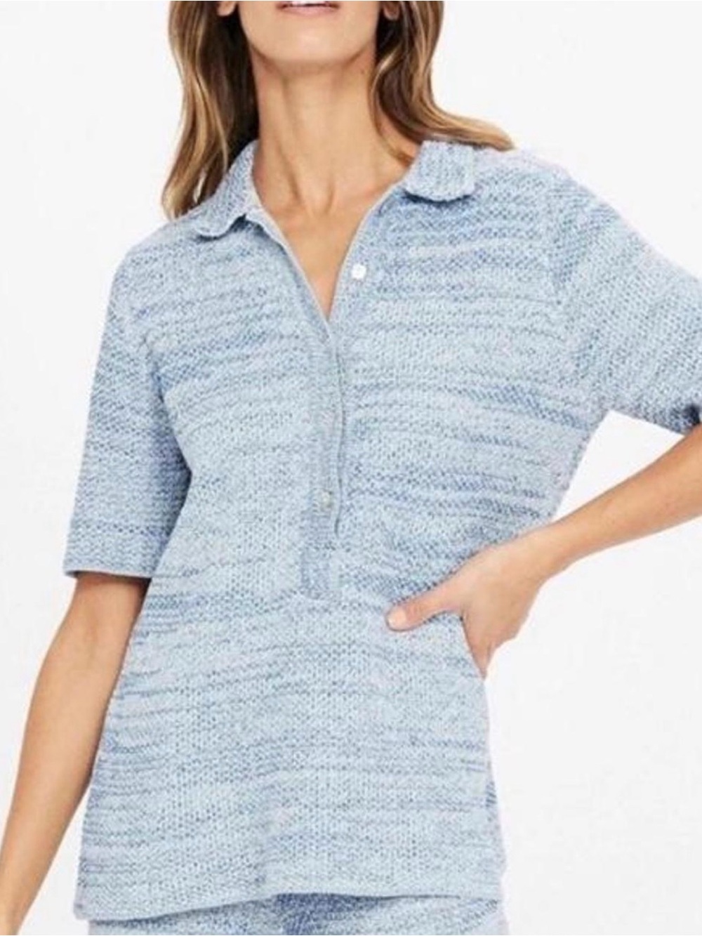 The UPSIDE sz S/6 Women's Pale Blue textural cotton blend Polo Knit sweater
